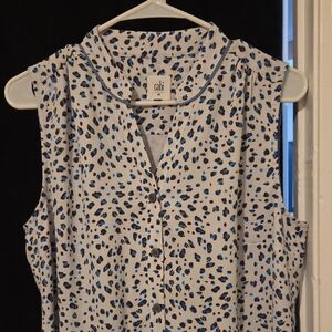 CABI Sleeveless Button-Up Dress - Blue and Brown Spotted Print Sz M